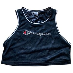 Champion Reversible Black Mesh Crop Top L Large
